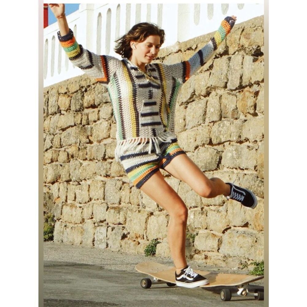 Anna Kosturova 'Baja' striped crochet knit hoodie with fringe hem - Picture 10 of 10